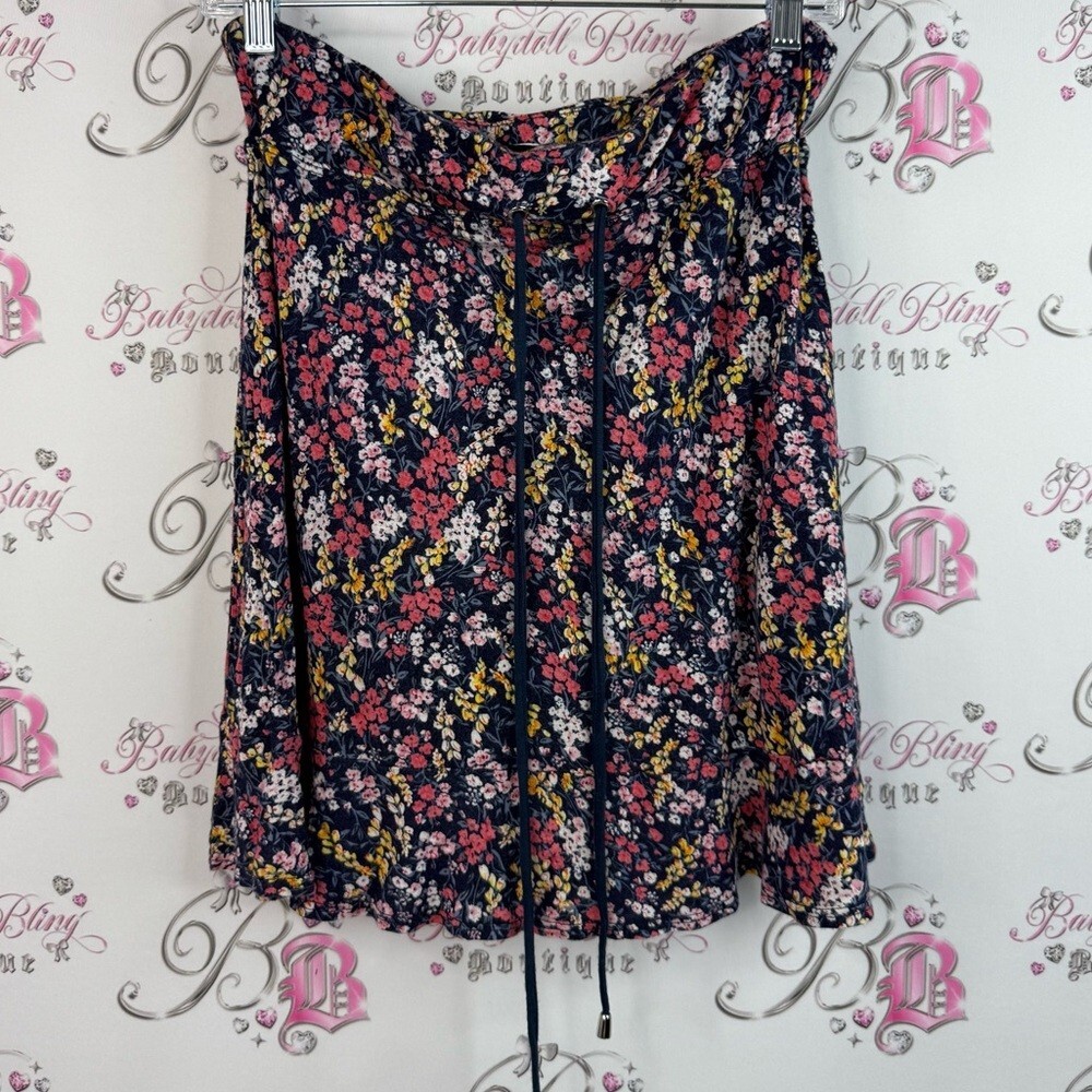 Initiatives skirt flowy tie up waist flowers Floral Skirt with Drawstring